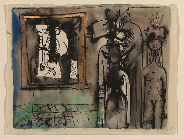 Study for "The Secret", Wifredo Lam (Cuban, Sagua La Grande 1902–1982 Paris), Pen and ink and watercolor with graphite on paper 