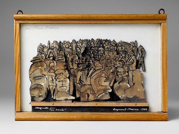 Maquette for "The Crowd", Raymond Mason (British, 1922–2010), Box construction of ink and watercolor on paper mounted on wood, in artist's wood frame 