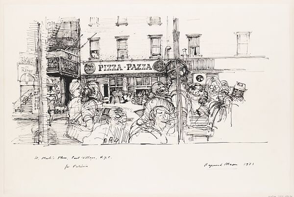 St. Mark's Place, Raymond Mason (British, 1922–2010), Ink on paper 