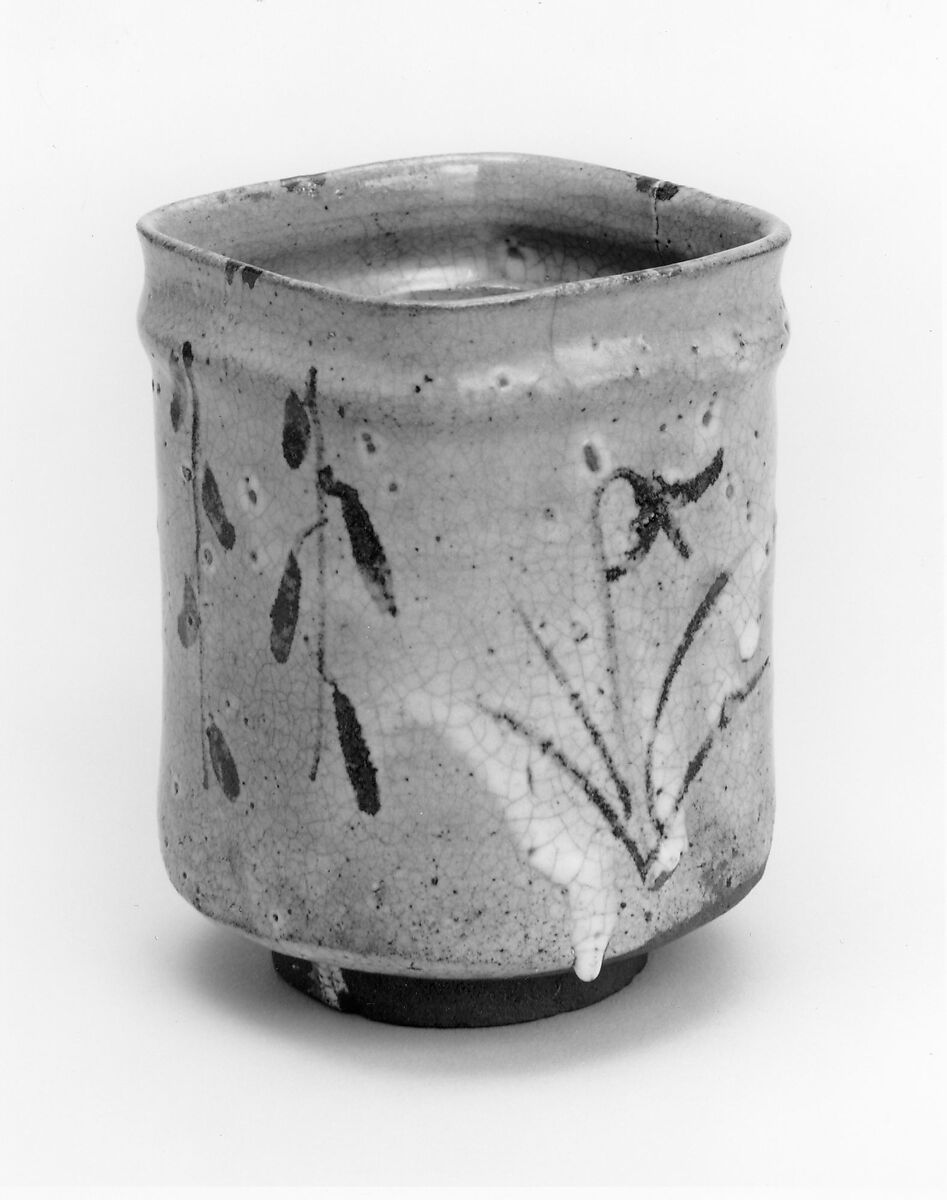Food Cup (Mukōzuke), Stoneware with underglaze iron brown (Hizen ware, Karatsu type), Japan