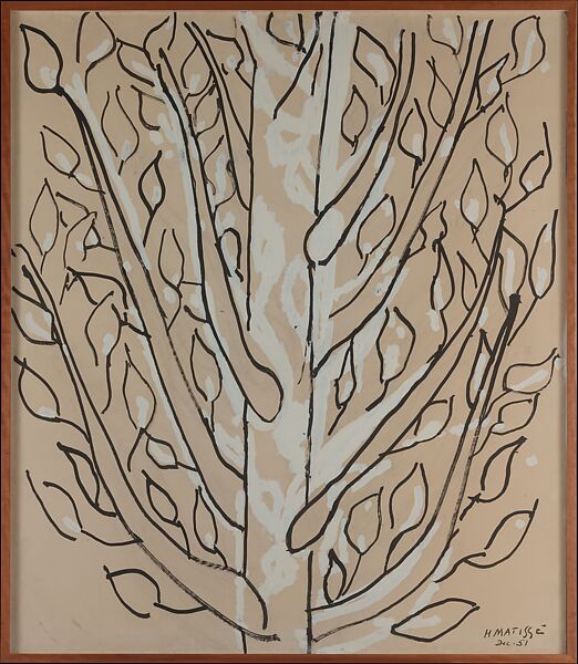 Tree, Henri Matisse (French, Le Cateau-Cambrésis 1869–1954 Nice), Brush and black ink, white gouache, and charcoal on tan paper mounted on canvas 
