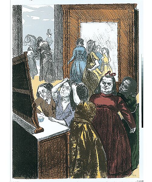 Getting Ready for the Ball, Paula Rego (British (born Portugal), Lisbon 1935–2022 London), Tryptych if three color lithographs