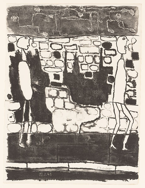 Deux hommes au pied du mur, Jean Dubuffet (French, Le Havre 1901–1985 Paris), Lithograph 