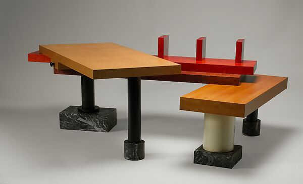 "I Designed It For Pitagora" Desk, Ettore Sottsass (Italian (born Austria), Innsbruck 1917–2007 Milan), Brier-wood and pear-wood veneers, marble, painted wood 