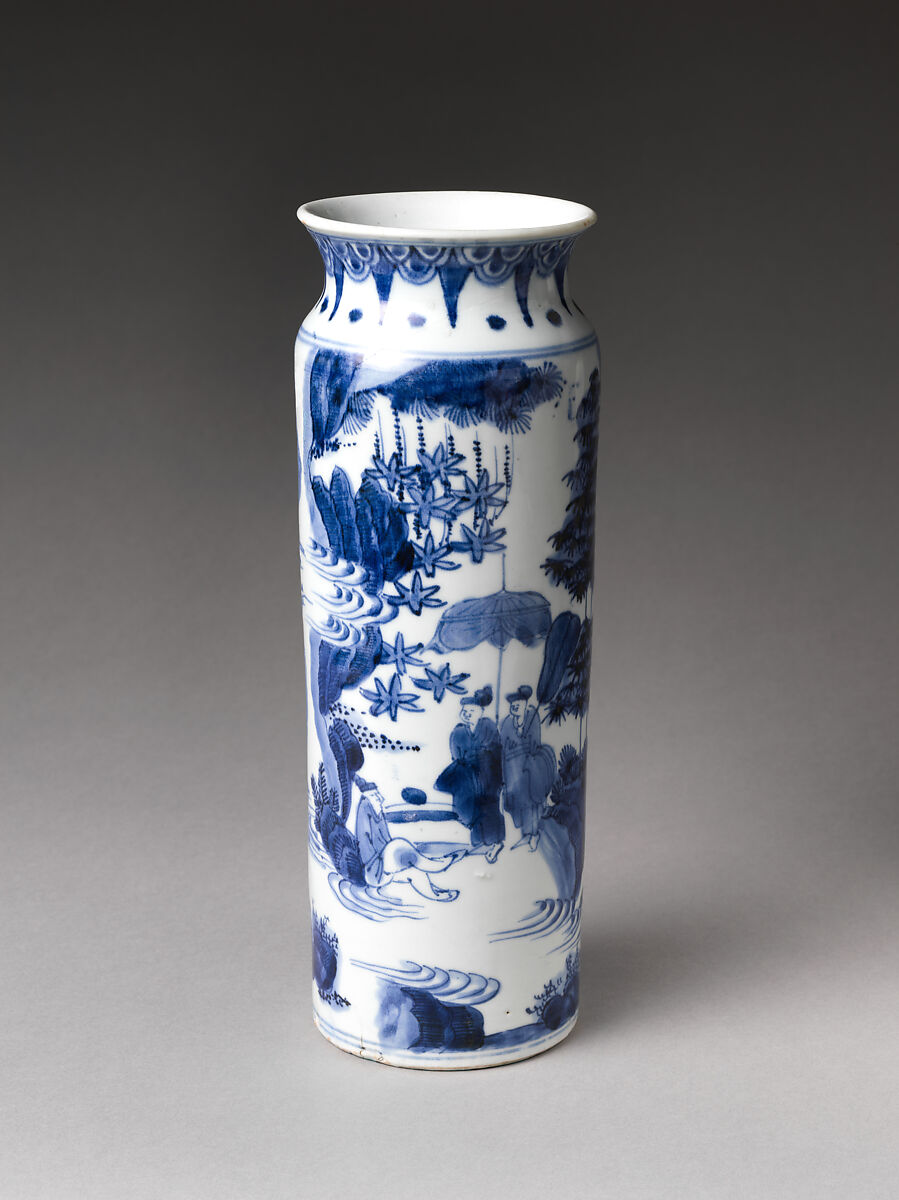 Vase with Figures in Landscape, Porcelain painted with cobalt blue under transparent glaze (Hizen ware), Japan 