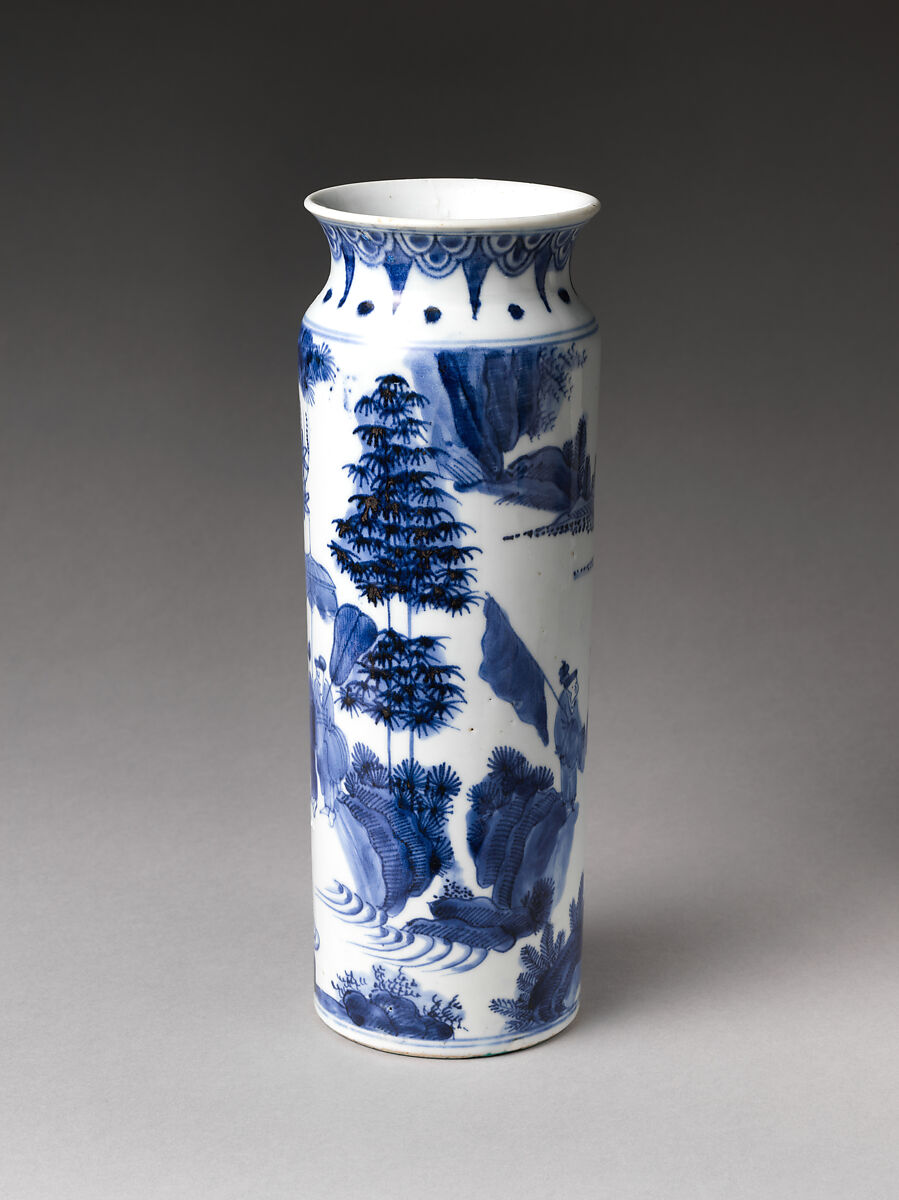 Vase with Figures in Landscape, Porcelain painted with cobalt blue under transparent glaze (Hizen ware), Japan
