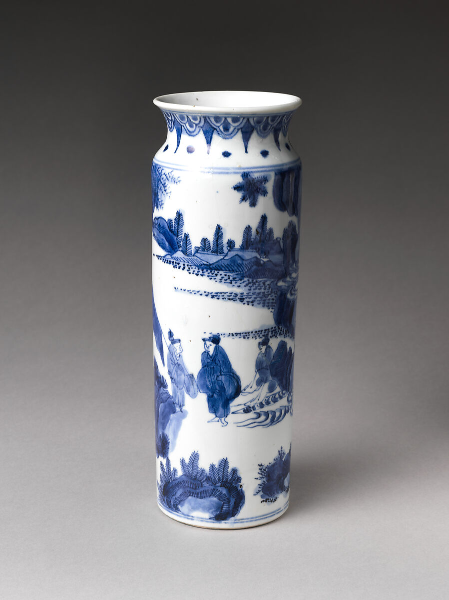 Vase with Figures in Landscape, Porcelain painted with cobalt blue under transparent glaze (Hizen ware), Japan