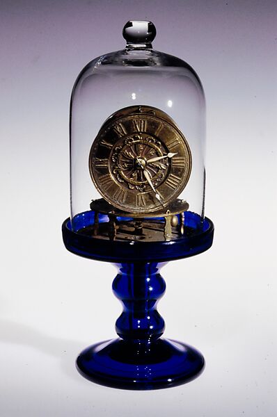 Mantel Clock, Terryville Manufacturing Company, Brass, free-blown colorless and blue glass, American 