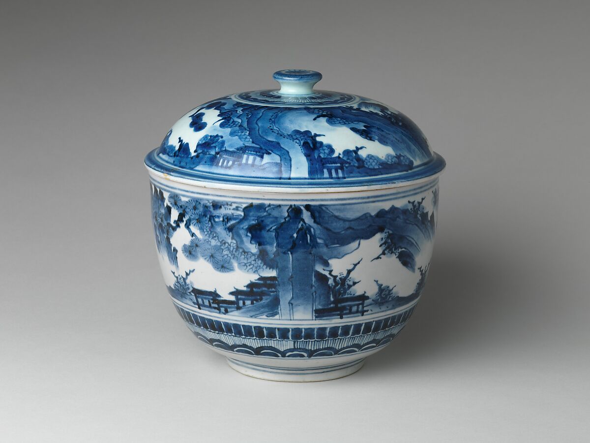 Antique Japanese Porcelain Bowl Celadon Blue and White Chinese Taste 19th c. 