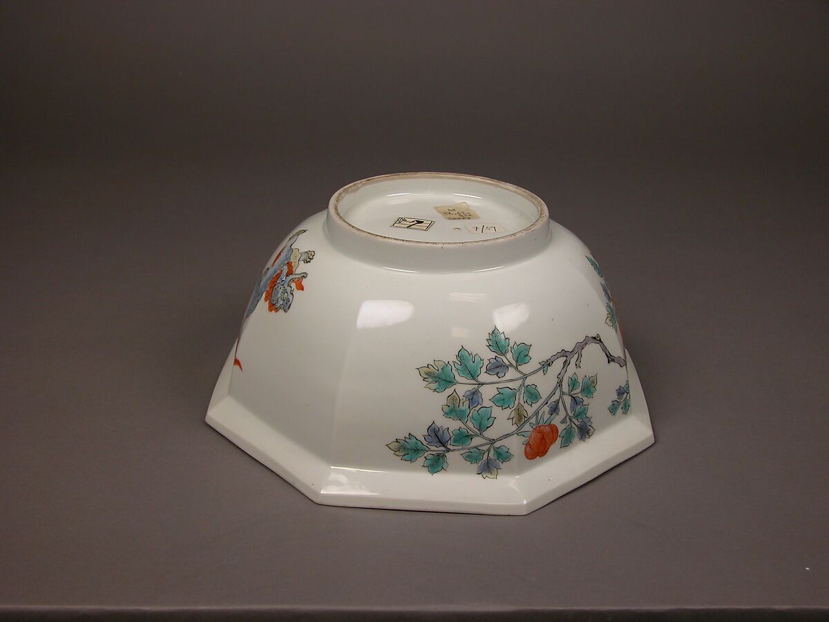Octagonal Bowl with Design of Peonies, Porcelain with overglaze enamels (Hizen ware, Arita region, Kakiemon style), Japan
