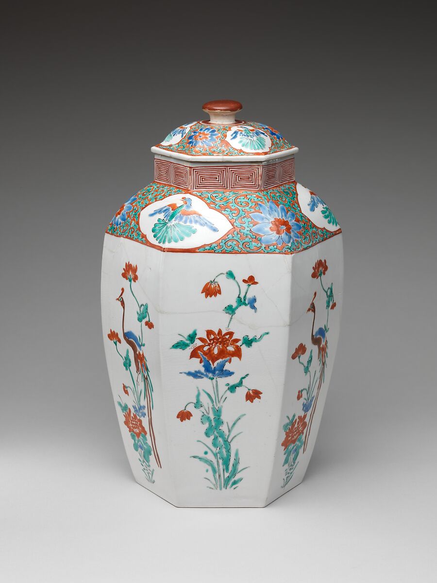 Hexagonal Jar with Flower and Bird Decoration (one of a pair), Porcelain with overglaze enamels (Arita ware, Kakiemon-related type), Japan