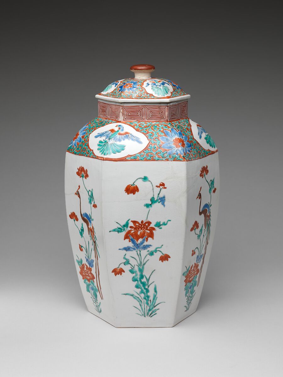 Hexagonal Jar with Flower and Bird Decoration (one of a pair), Porcelain with overglaze enamels (Arita ware, Kakiemon-related type), Japan