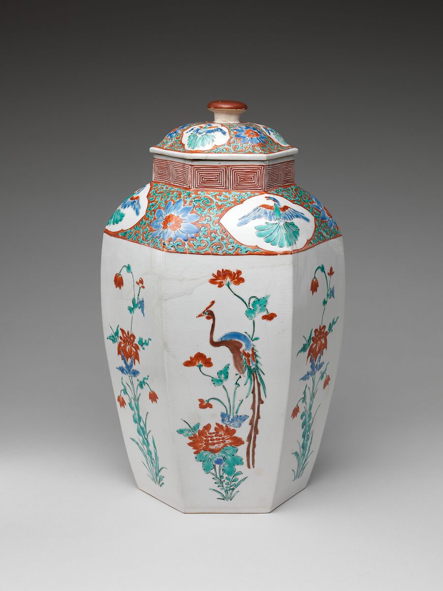 Hexagonal Jar with Flower and Bird Decoration (one of a pair), Porcelain with overglaze enamels (Arita ware, Kakiemon-related type), Japan