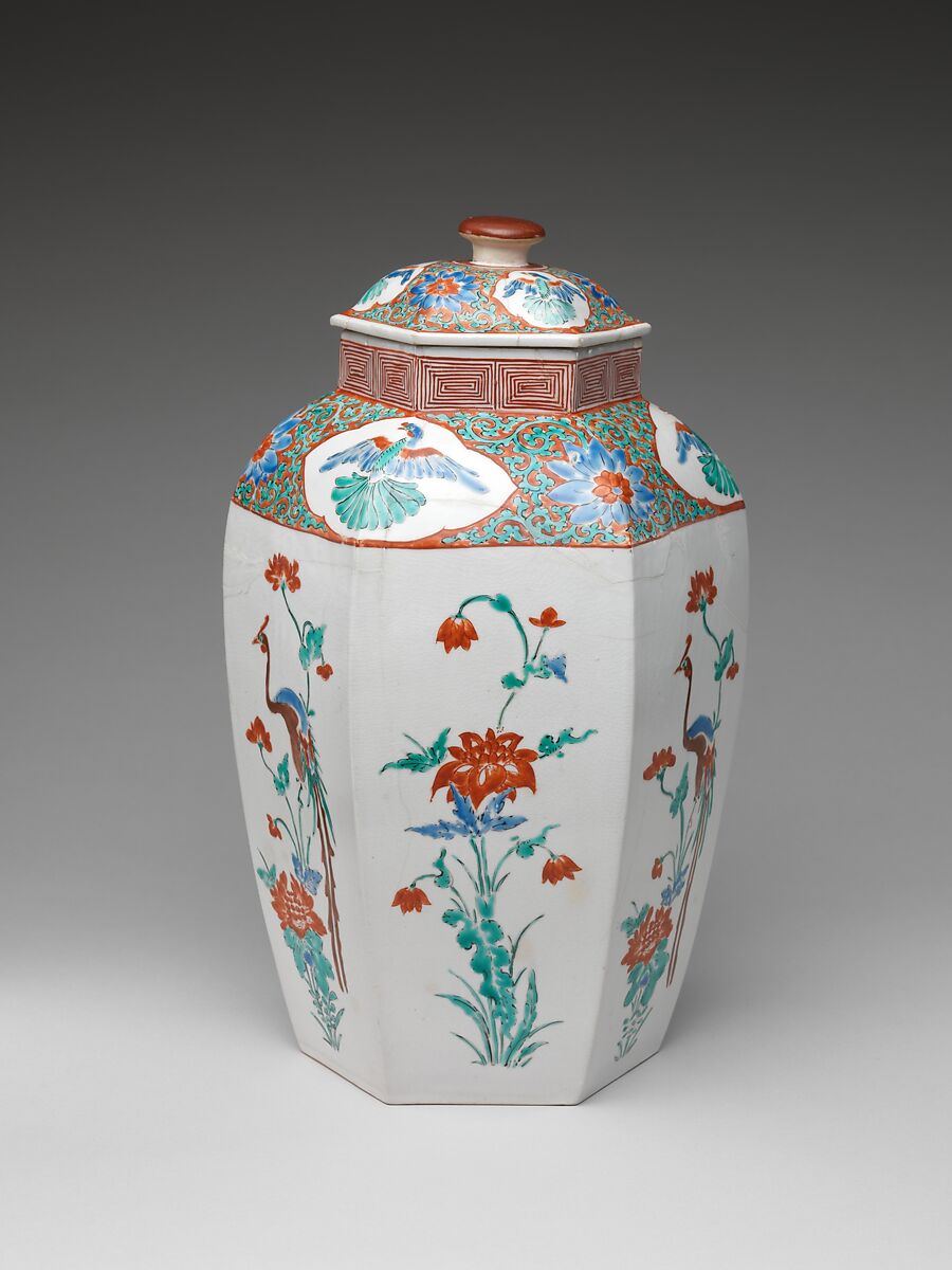 Hexagonal Jar with Flower and Bird Decoration (one of a pair), Porcelain with overglaze enamels (Arita ware, Kakiemon-related type), Japan