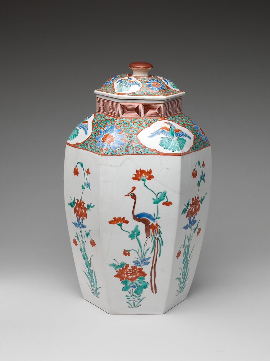 Hexagonal Jar with Flower and Bird Decoration (one of a pair), Porcelain with overglaze enamels (Arita ware, Kakiemon-related type), Japan