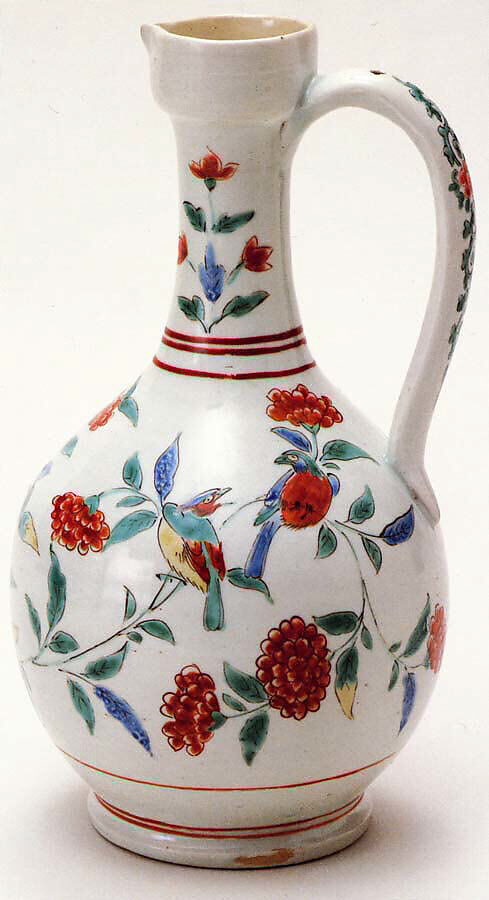 Ewer with Strap Handle and Floral Decoration, Porcelain with overglaze enamels (Arita ware, Kakiemon-related type), Japan 