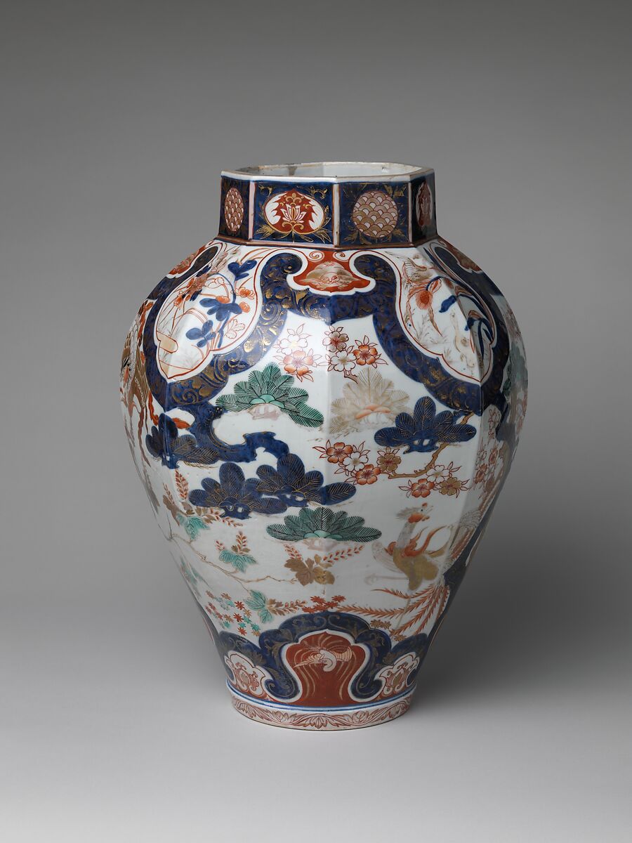 Large Baluster Jar with Phoenix and Figure of Hawk on Lid, Porcelain with underglaze blue decoration, overglaze enamels, and gold (Arita ware, Ko Imari type), Japan