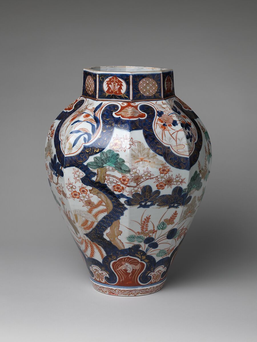 Large Baluster Jar with Phoenix and Figure of Hawk on Lid, Porcelain with underglaze blue decoration, overglaze enamels, and gold (Arita ware, Ko Imari type), Japan