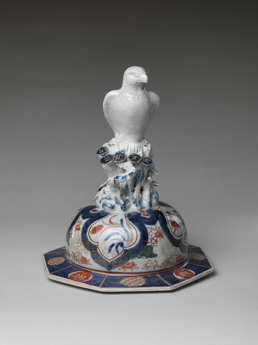 Large Baluster Jar with Phoenix and Figure of Hawk on Lid, Porcelain with underglaze blue decoration, overglaze enamels, and gold (Arita ware, Ko Imari type), Japan