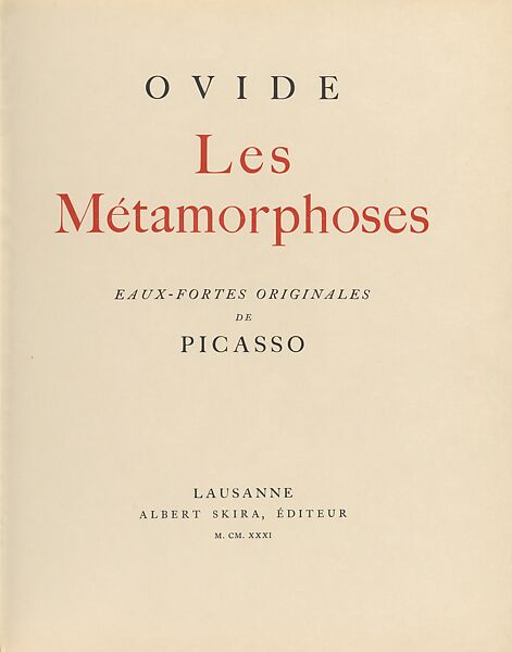 Illustrated book, ¦Metamorphoses¦ by Ovid, with additional suite of 30 etchings with remarques, Pablo Picasso (Spanish, Malaga 1881–1973 Mougins, France), Etchings 
