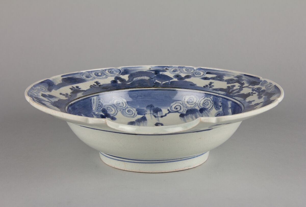 Barber's bowl, Design by Cornelis Pronk (Dutch, Amsterdam 1691–1759 Amsterdam), Porcelain with underglaze blue (Hizen ware, Ko Imari type), Japan