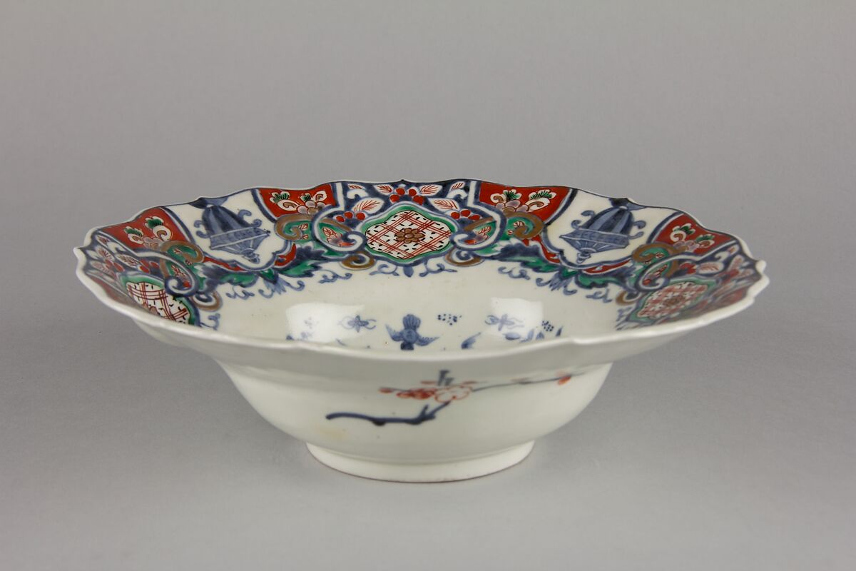 Barber's Bowl with Baroque Decorations, Underglaze blue, overglaze enamels, and gold (Arita ware), Japan
