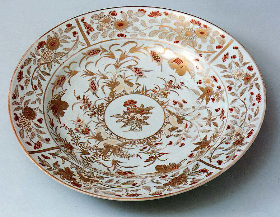 Plate with Decoration of Birds in Millet, Porcelain with overglaze enamels and gold (Arita ware, Ko Imari type), Japan 