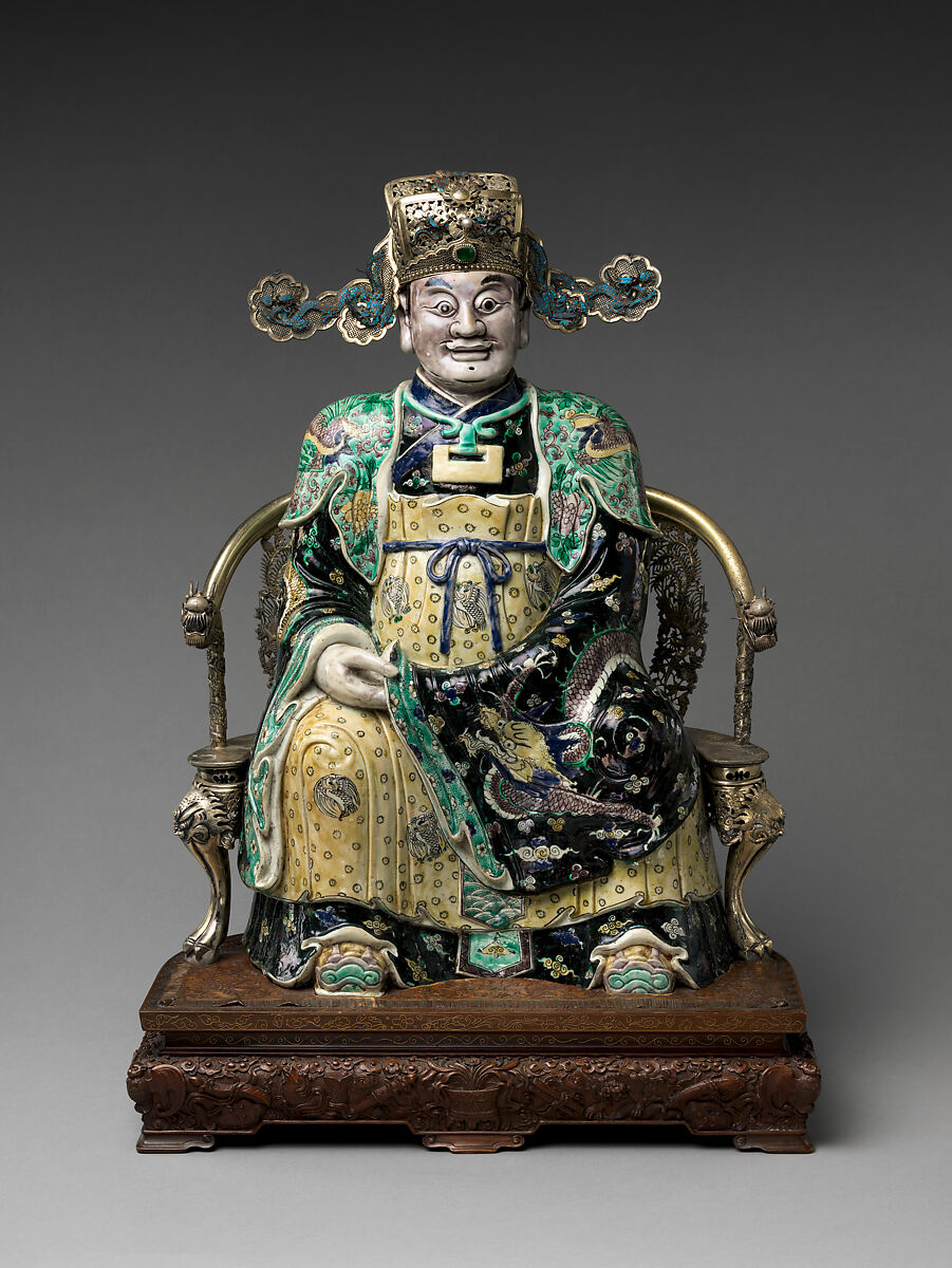 Figure, possibly the God of Wealth in His Military Aspect, Porcelain painted in famille verte enamels on the biscuit, China 