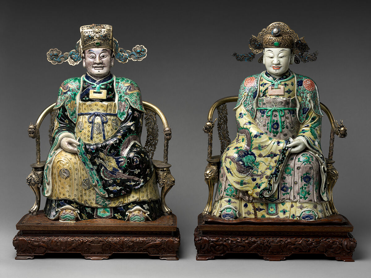 Figure, possibly the God of Wealth in His Military Aspect, Porcelain painted in famille verte enamels on the biscuit, China