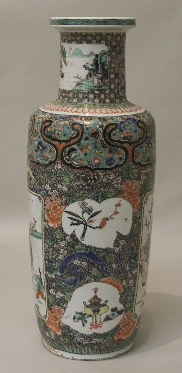 Vase, Porcelain painted in overglaze famille verte enamels and gilding, China