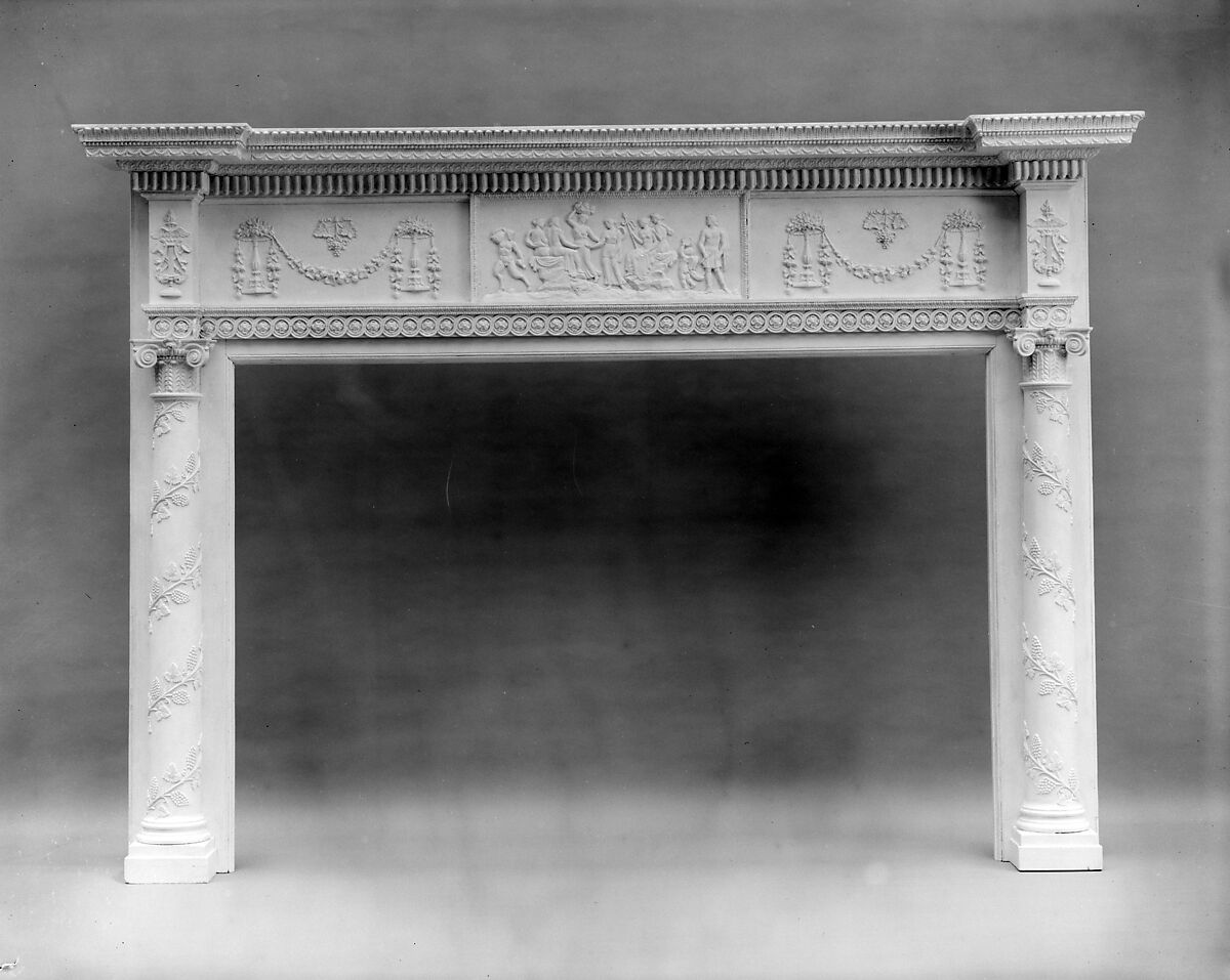 Mantel from Elias Hasket Derby House, Salem, Massachusetts, Samuel McIntire (1757–1811), Wood, composition ornament, American