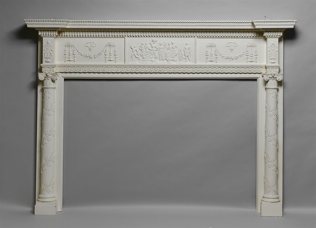 Mantel from Elias Hasket Derby House, Salem, Massachusetts, Samuel McIntire (1757–1811), Wood, composition ornament, American 