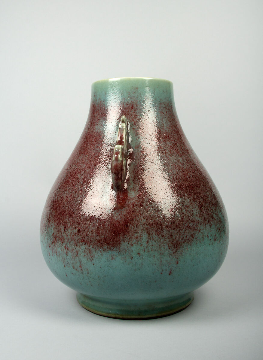 Vase with Dragon Handles, Porcelain with crimson-flushed blue glaze (Jingdezhen ware), China