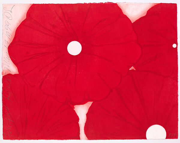 Four Red Flowers May 17, 1999, Donald Sultan (American, born Asheville, North Carolina, 1951), Woodcut 