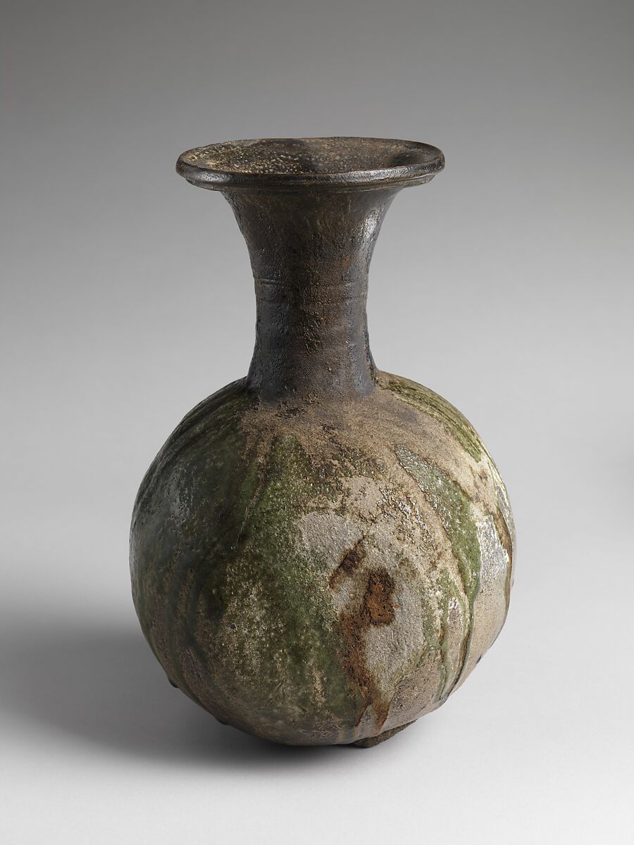 Long-Necked Jar, Stoneware with natural ash glaze (Sue ware), Japan 