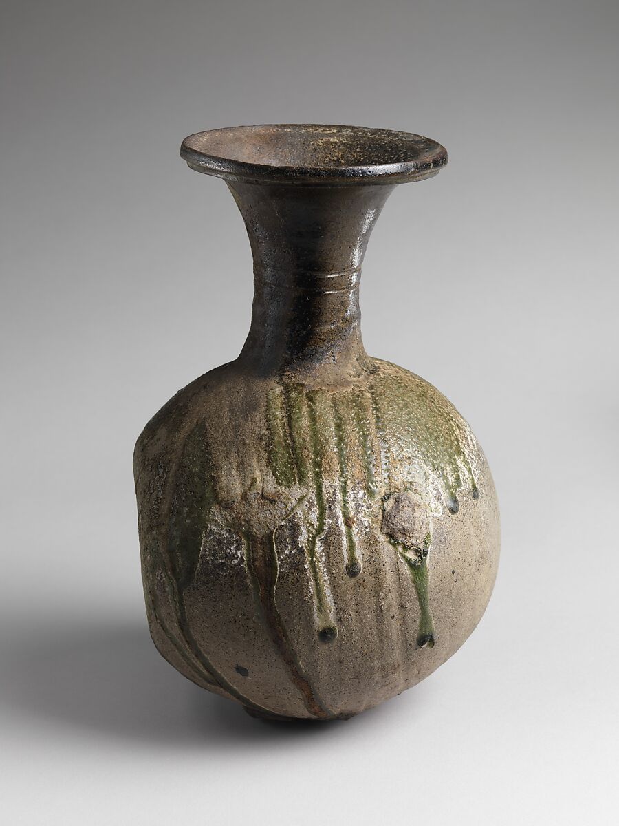 Long-Necked Jar (Chōkeiko), Stoneware with natural ash glaze (Sue ware), Japan