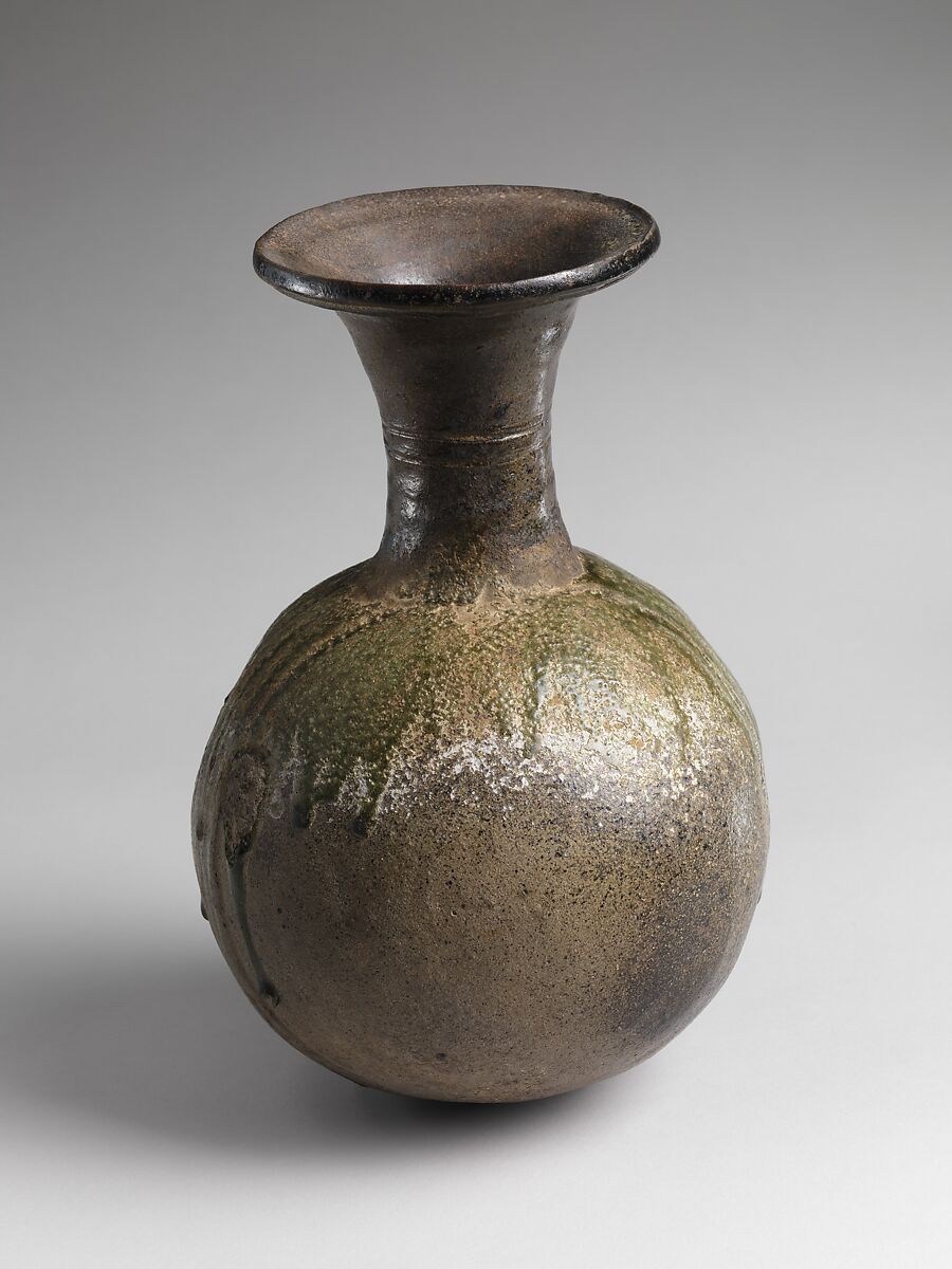 Long-Necked Jar (Chōkeiko), Stoneware with natural ash glaze (Sue ware), Japan