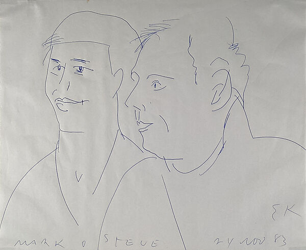 Portrait of Mark and Steve, Ellsworth Kelly (American, Newburgh, New York 1923–2015 Spencertown, New York), Blue ballpoint pen on paper 