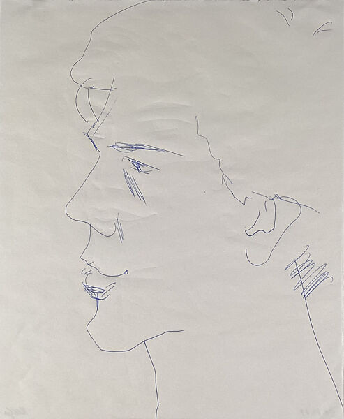 Portrait of Mark Hood, Ellsworth Kelly (American, Newburgh, New York 1923–2015 Spencertown, New York), Blue ballpoint pen on paper 