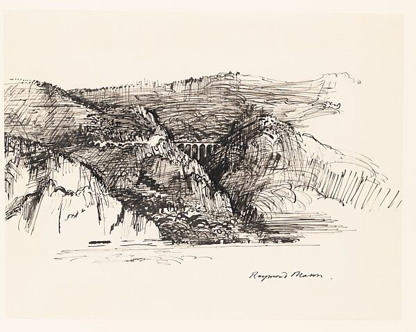 Aqueduct, Raymond Mason (British, 1922–2010), Pen and black ink on paper 