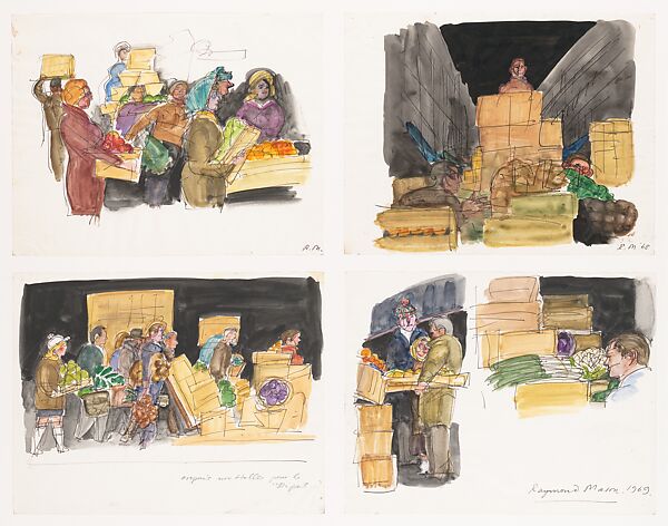 Studies for "The Departure", Raymond Mason (British, 1922–2010), Watercolor and pen and ink on paper 