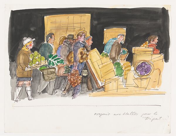 Studies for "The Departure", Raymond Mason (British, 1922–2010), Watercolor and pen and ink on paper
