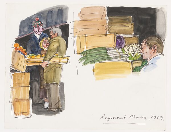 Studies for "The Departure", Raymond Mason (British, 1922–2010), Watercolor and pen and ink on paper