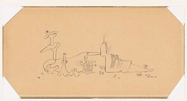 Abstract Composition, Yves Tanguy (American (born France), Paris 1900–1955 Woodbury, Connecticut), Pen and Ink and watercolor on paper mounted on paper board 