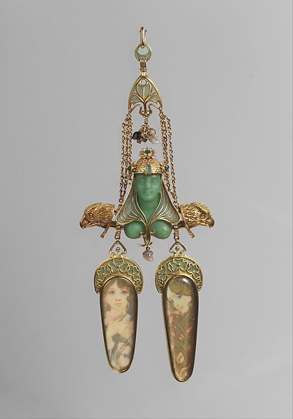 Pendant, Georges Fouquet (French, 1862–1957), Gold, enamel, mother-of-pearl, opal, emerald, colored stones, gold paint 