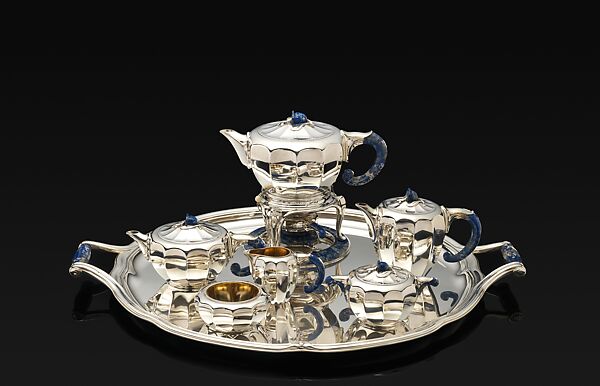 Tea and Coffee Service, Jean E. Puiforcat (French, Paris 1897–1945 Paris), Silver, lapis lazuli, ivory, gold 