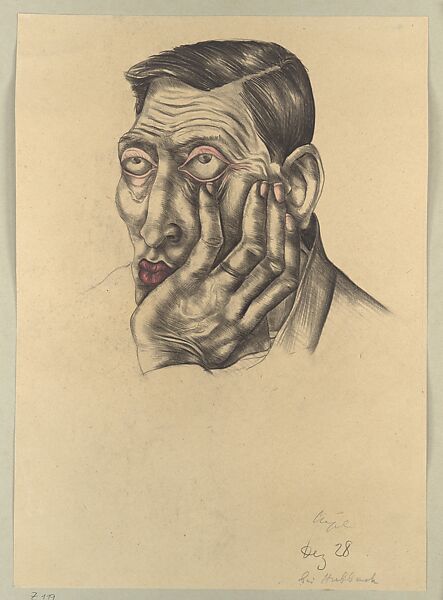 Male Portrait, Hanna Nagel (German, Heidelberg 1907–1975 Heidelberg), Lithographic crayon and watercolor on paper, mounted to cardstock 