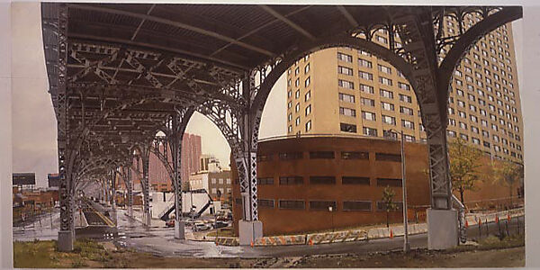 The Cotton Club From Under the Viaduct at Riverside Drive and St. Clair Place, Rackstraw Downes (American (born England) 1939), Oil on canvas 