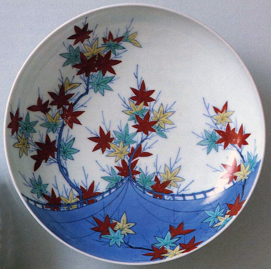 Dish with Design of Maple Leaves, Porcelain with underglaze blue and overglaze enamels (Hizen ware, Nabeshima type), Japan 
