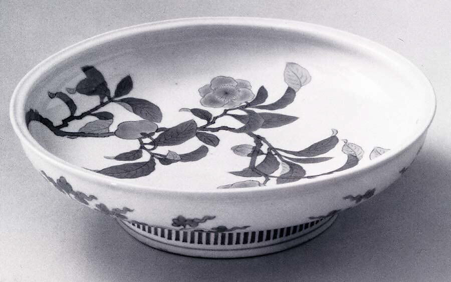 Plate with Decoration of Camellia Branch, Porcelain with underglaze cobalt (Nabeshima ware), Japan 